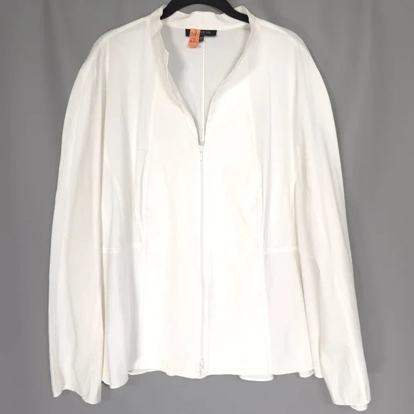 LAFAYETTE 148 Ivory Zip Front Classic Blouse Long Sleeve Stretch Top 22W - Picture 3 of 8